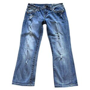 Miss Me Womens 30 US Size 10 Distressed Embellished Cuffed Capri Jeans Cowgirl